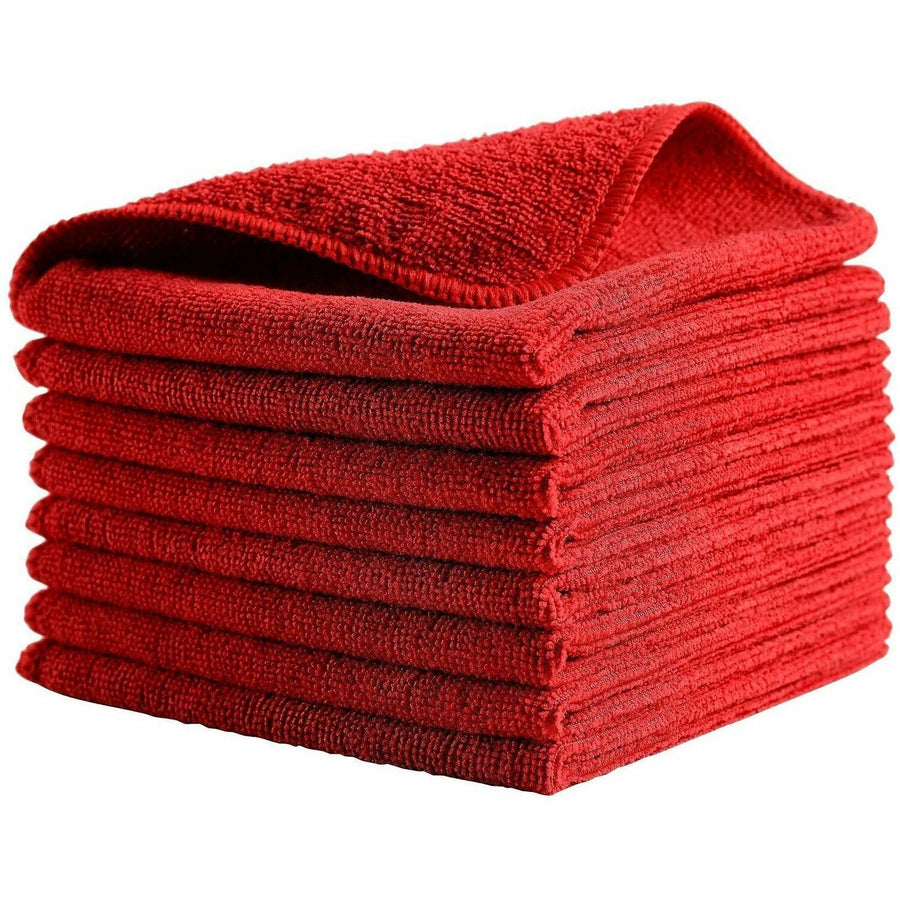 Rubbermaid Commercial Microfiber Light-Duty Cleaning Cloths, Red, Reusable, 12 / Carton, RCP1820581CT