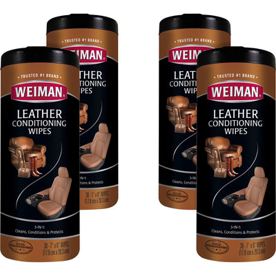 Weiman Leather Wipes, White, 4 / Carton, WMN91CT