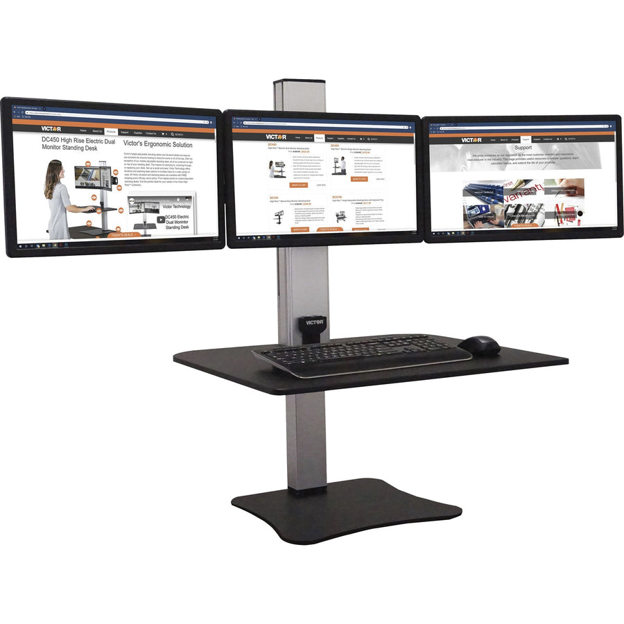 Victor High Rise Electric Triple Monitor Standing Desk, 28" x 20", Aluminum, Swivel, VCTDC475