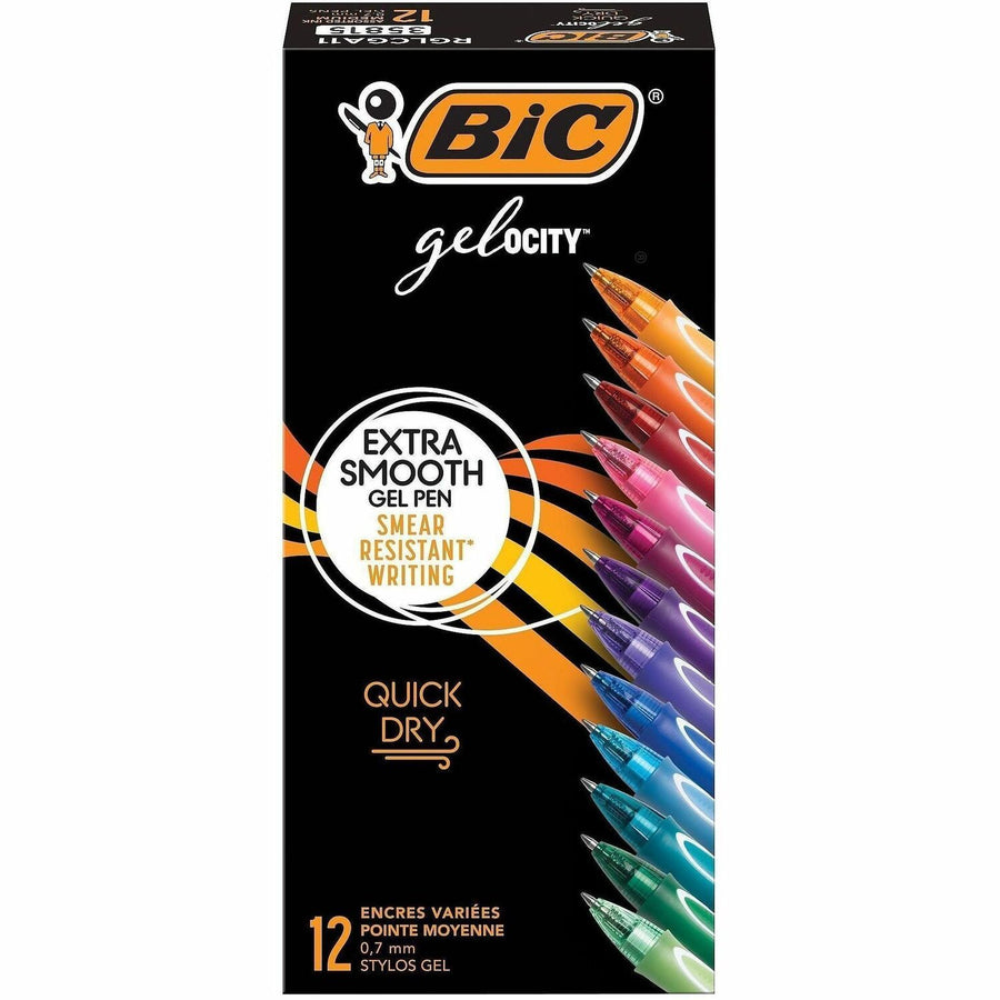BIC Gel-ocity Gel Pen, Assorted, Round Barrel, 1 Dozen, BICRGLCGA11AST