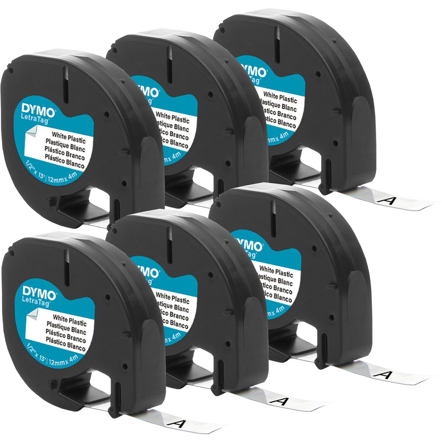 Dymo LetraTag Labelmaker Plastic Labels, White, Wipable, 6 / Box, DYM2050823