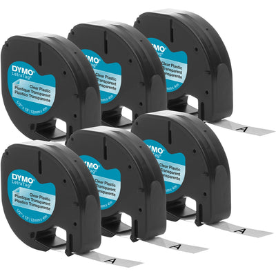 Newell Dymo LetraTag Labelmaker Plastic Labels, Clear, 6 / Box, DYM2050824