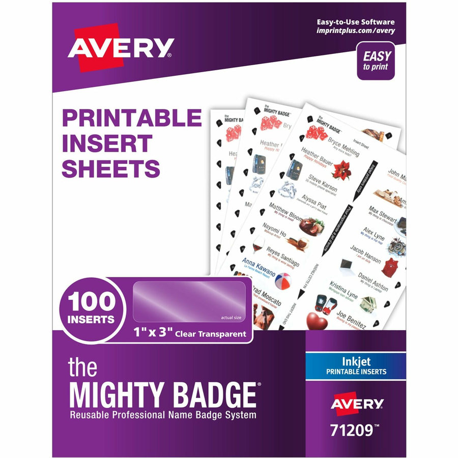 Avery The Mighty Badge Printable Insert Sheets, 100 Clear Inserts, Inkjet, 11", 100 / Pack — view 1