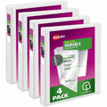 Avery Durable View 3 Ring Binders, 1" Slant Rings, 4 White Binders (17575), 8 1/2" Width x 11" Length, 1 Carton, AVE17575