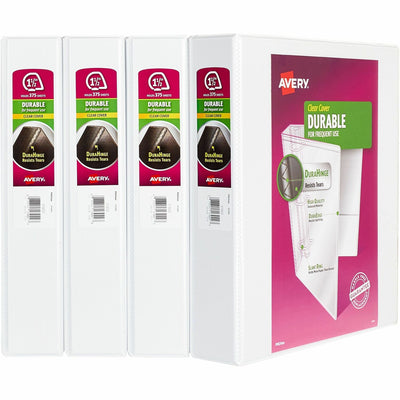 Avery Durable View 3 Ring Binders, 1.5" Slant Rings, 4 White Binders ), 8 1/2" Width x 11" Length, 1 Carton — view 1