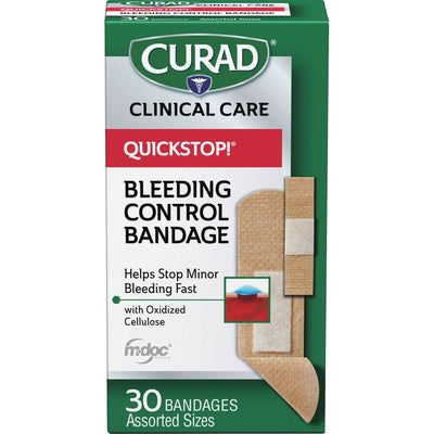 Medline Curad Assorted QuickStop Bandages, White, 30 / Box, MIICUR5245V1