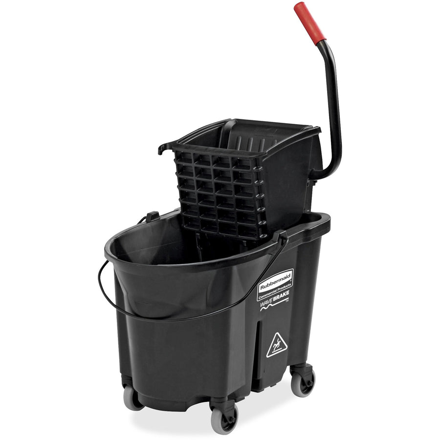 Rubbermaid Commercial WaveBrake Side Press Mop Bucket, 16.1" x 19.8", Black, Plastic, Wringer, 1 Carton, RCP1863896