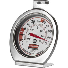 Rubbermaid Commercial Refrigerator/Freezer Thermometer, Chrome, RCPPELR80DC