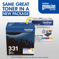 Brother TN331 Original Standard Yield Laser Toner Cartridge - Multi-pack - Cyan, Magenta, Yellow - 1 Box, BRTTN3313PK