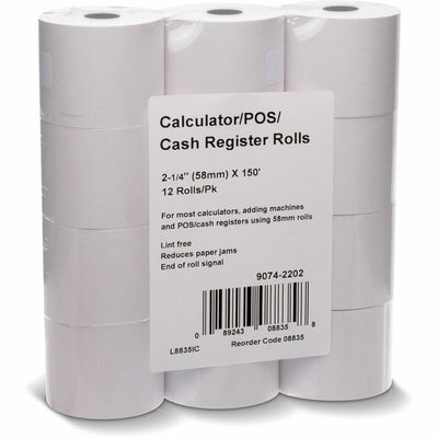 ICONEX 2-1/4"x150' Blended Bond Paper Roll, White, 2 1/4" x 150 ft, 1 Pack, ICX90742202