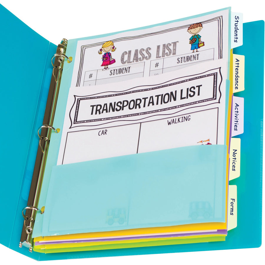 C-Line Bright Multi-pocket 5-tab Index Dividers, 8.50" Width x 11" Length, Turquoise, Acid-free, 1 Set, CLI07650