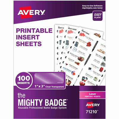 Avery The Mighty Badge Printable Insert Sheets, 100 Clear Inserts, Laser, 8 1/2" x 11", 100 / Pack — view 1
