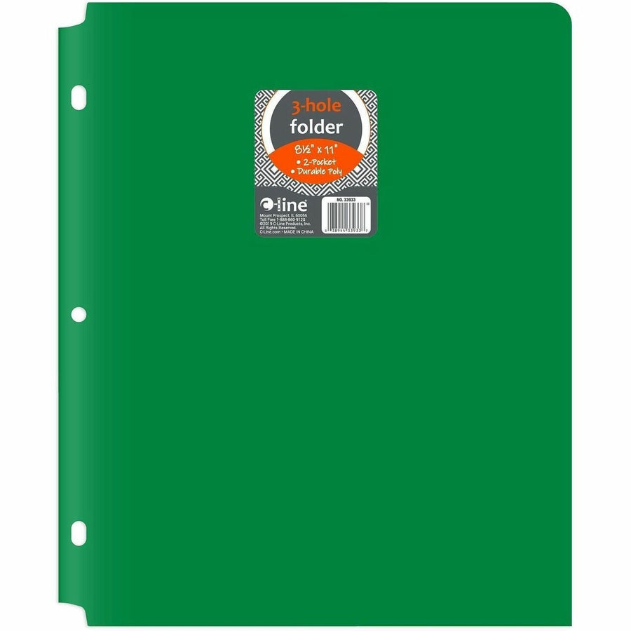 C-Line 2-pocket Heavyweight Poly Portfolio Pocket, 8.5" Width x 11" Length, Green, Polypropylene, 100 mil, Acid-free, 25 / Box, CLI33933