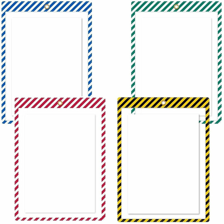 C-Line Safety Striped Shop Ticket Holders, 9.8" x 0.1", Assorted, Vinyl, 1 / Box, CLI44100