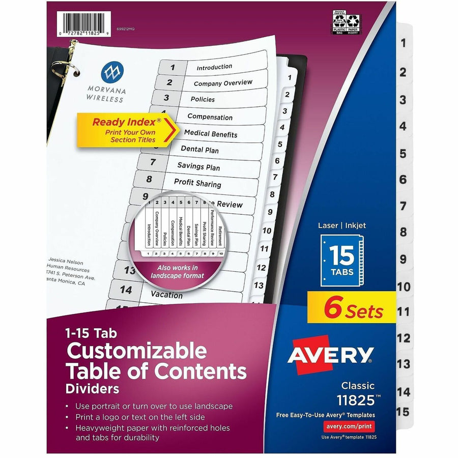 Avery Dividers, 15 Tabs, Ready Index (6 Sets of ), White, 1 Pack — view 1