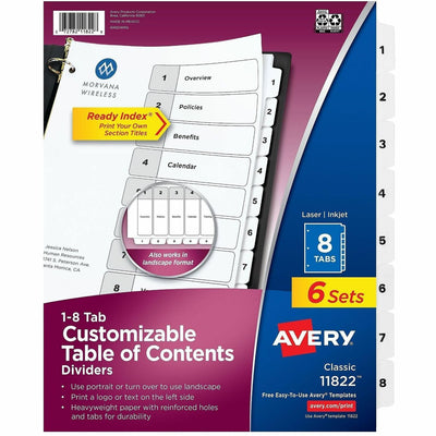 Avery Ready Index 8 Tab Dividers, Customizable TOC, 6 Sets ), White, 1 Pack — view 1