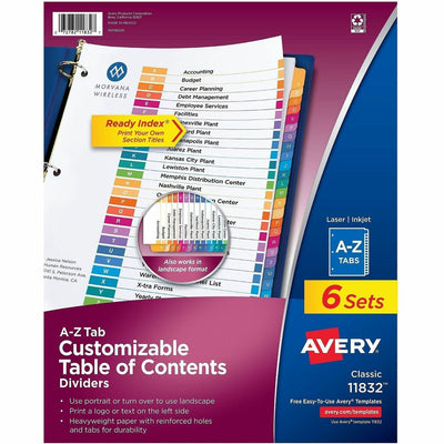 Avery A-Z Dividers, 26 Tabs, Ready Index (6 Sets of ), White, 1 Pack — view 1