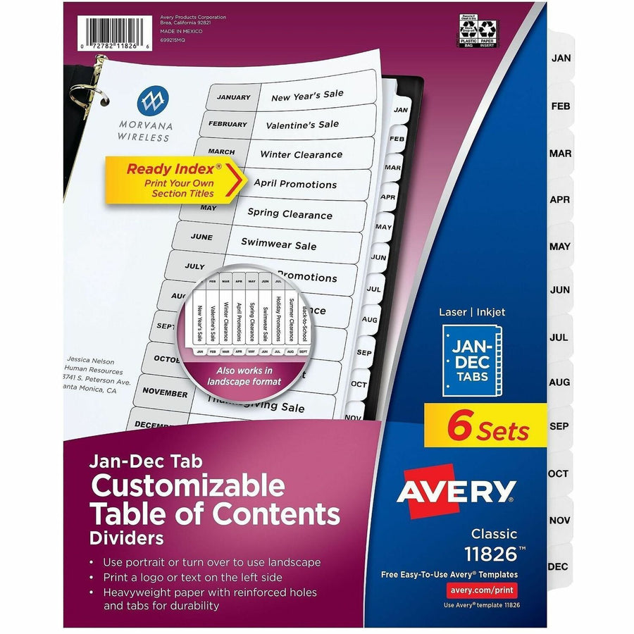 Avery Jan-Dec Dividers, 12 Tabs, Ready Index (6 Sets of ), White, 1 Pack — view 1