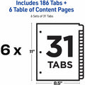 Avery 1-31 Dividers, 31 Tabs, Ready Index (6 Sets of 11831), White, 1 Pack, AVE11831