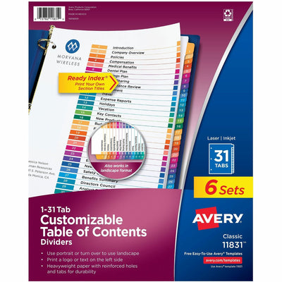 Avery 1-31 Dividers, 31 Tabs, Ready Index (6 Sets of ), White, 1 Pack — view 1