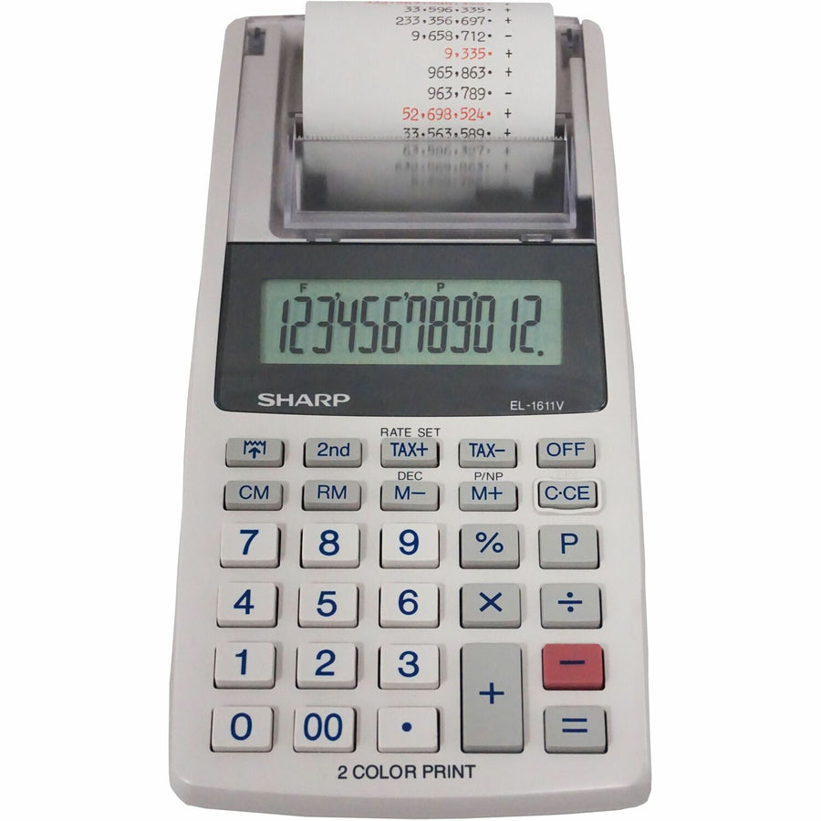 Sharp EL-1611V 12-digit Mini Printing Calculator, 3.9" x 1.7", Off White, Rubber, SHREL1611V
