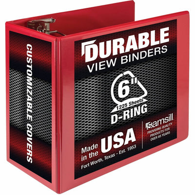 Samsill Nonstick 6" Locking D-Ring View Binder, Red, SAM16423