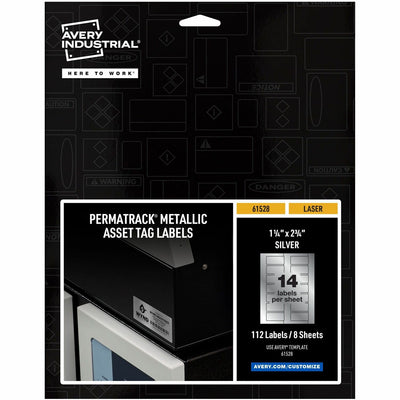 Avery PermaTrack Metallic Asset Tag Labels, 1-1/4" x 2-3/4", 112 Asset Tags, Silver, 1 Pack, AVE61528