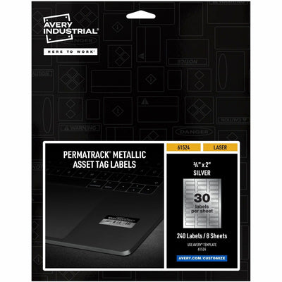 Avery PermaTrack Metallic Asset Tag Labels, 3/4" x 2", 240 Asset Tags, Silver, 1 Pack, AVE61524