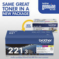 Brother TN221 Original Standard Yield Laser Toner Cartridge - Multi-pack - Cyan, Magenta, Yellow - 1 Box, BRTTN2213PK