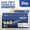 Brother TN-660 Original High Yield Laser Toner Cartridge - Twin-pack - Black - 1 Box, BRTTN6602PK