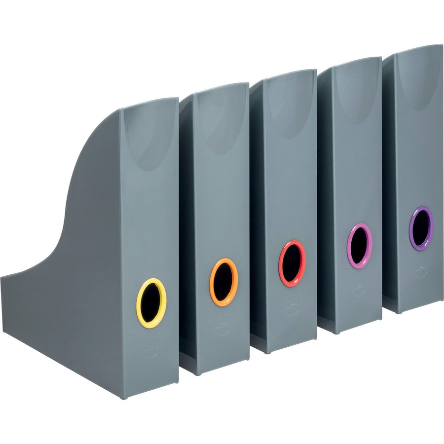 DURABLE VARICOLOR Magazine Rack Set, Gray/Multicolor - 5 pack, 2.9" x 12", Thumb Hole, 5 / Carton, DBL770657