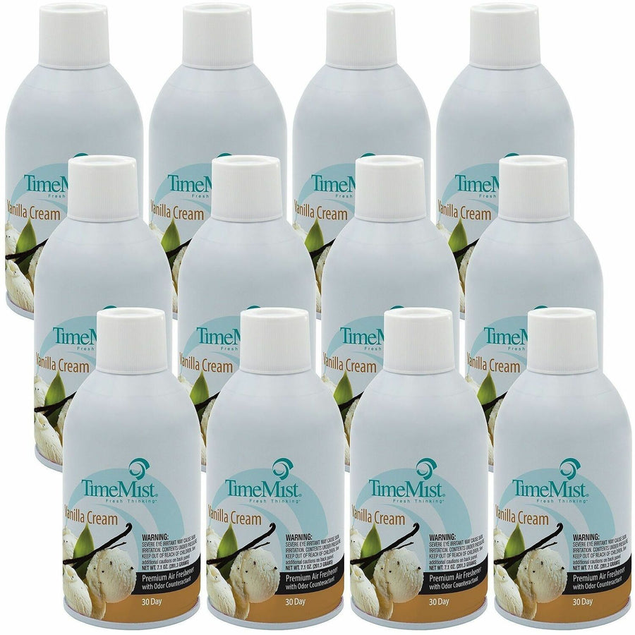 TimeMist Metered 30-Day Vanilla Cream Scent Refill, Clear, Odor Neutralizer, 12 / Carton, TMS1042737CT