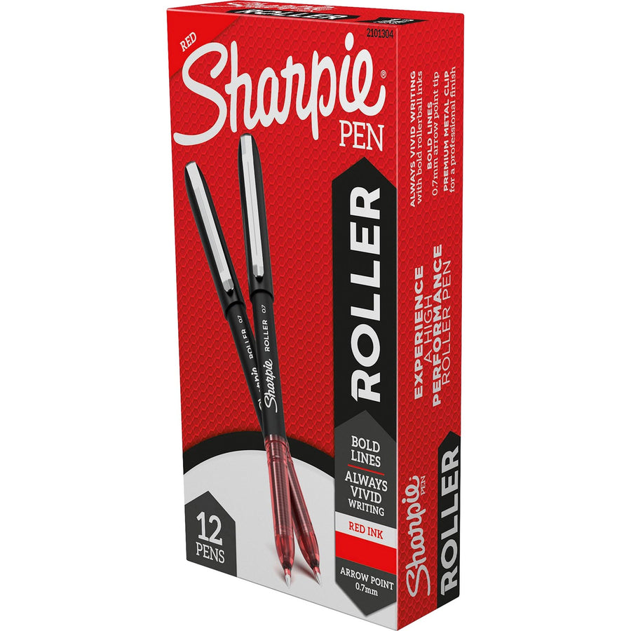 Sharpie Rollerball Pens, Grip, 0.25" x 6", Red, Secure Grip, 1 Dozen, SAN2101304