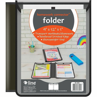C-Line Homework Connector Pocket Folder, Black, 9" Width x 12" Length, CLI33001