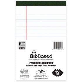 Roaring Spring Paper Spring USDA Certified Bio-Preferred Junior Size Legal Pads, 8" x 5", 12 / Pack, ROA24316