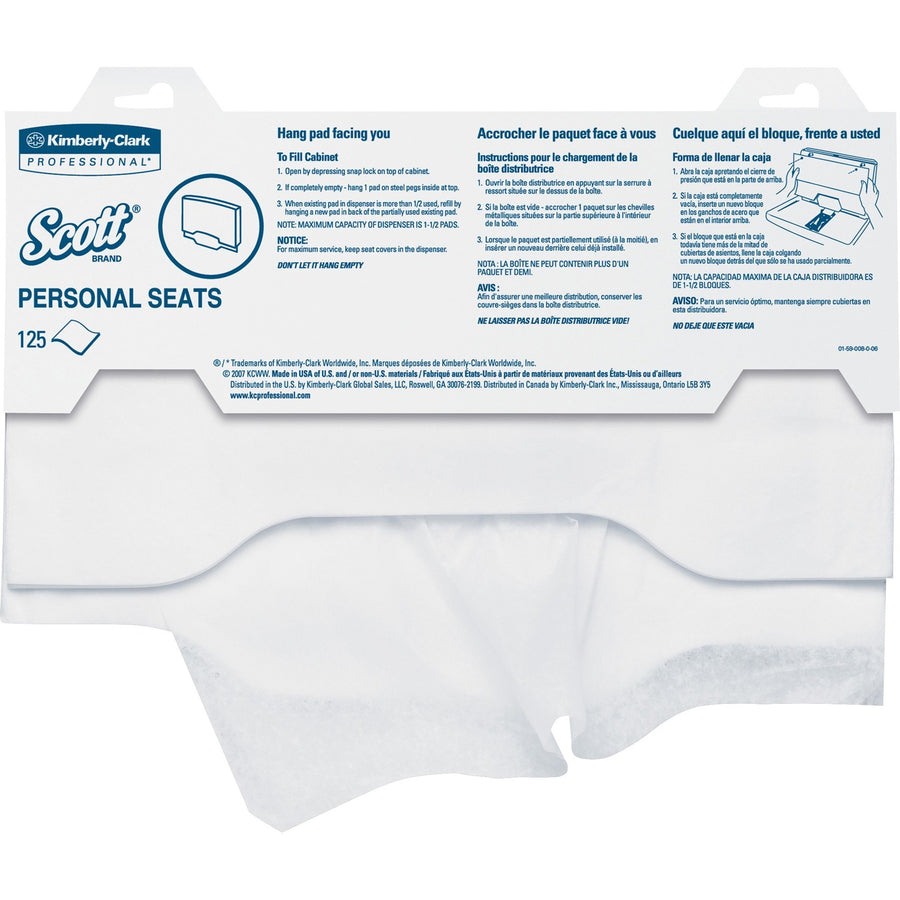 Scott Toilet Seat Covers, White, Clog-free, 125 / Pack, KCC07410