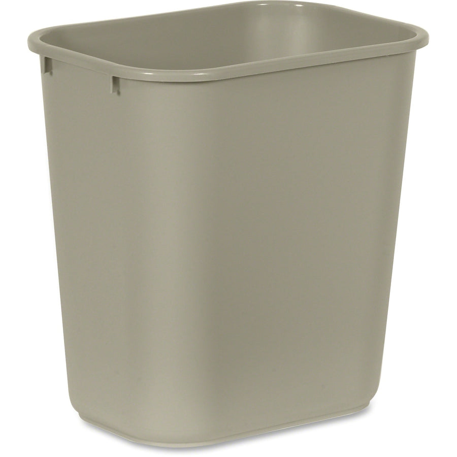 Rubbermaid Commercial 28 QT Medium Deskside Wastebaskets, 10.5" x 15", Beige, Plastic, 7 gal, Easy to Clean, 12 / Carton, RCP295600BGCT