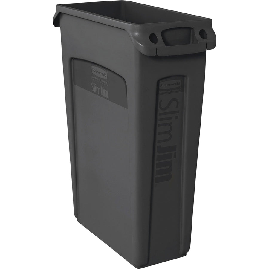 Rubbermaid Commercial Slim Jim 23-Gallon Vented Waste Containers, 11" x 30", Black, Handle, 4 / Carton, RCP354060BKCT