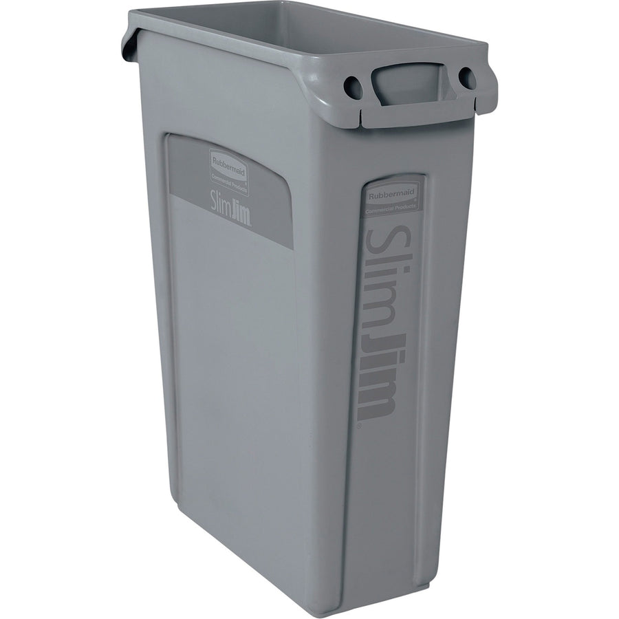 Rubbermaid Commercial Slim Jim 23-Gallon Vented Waste Containers, 11" x 30", Gray, Handle, 4 / Carton, RCP354060GYCT