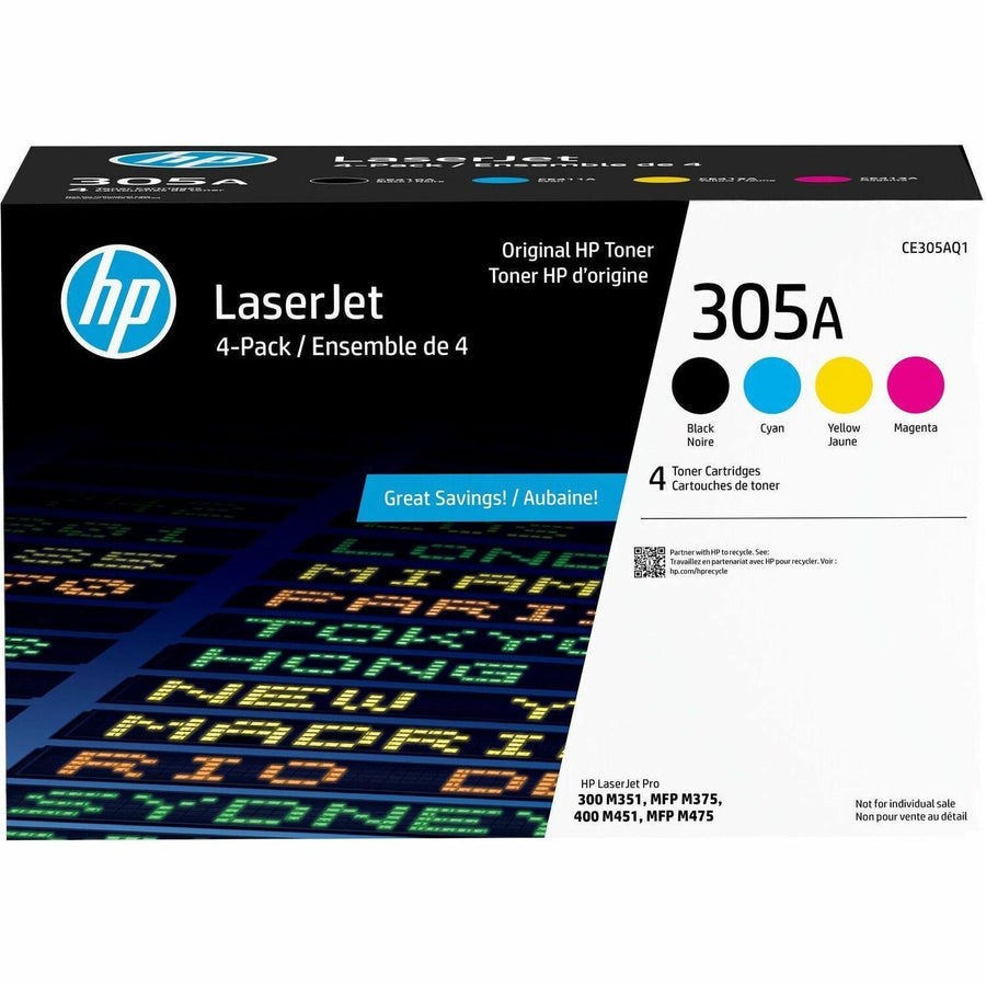 HP 305A (CE305AQ1) Toner Cartridge Pack, 4 / Carton, HEWCE305AQ1
