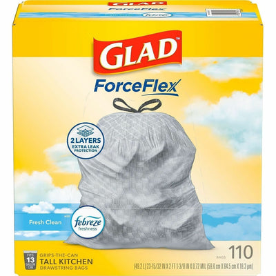 The Clorox Glad ForceFlex Tall Kitchen Drawstring Trash Bags, White, 1 Box, CLO78563