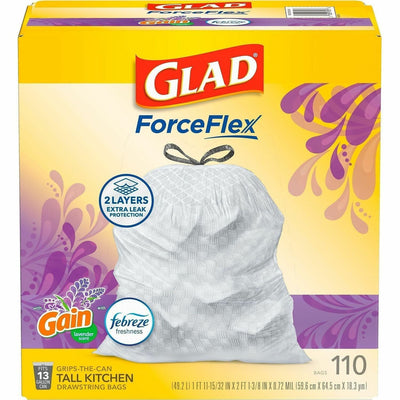 The Clorox Glad ForceFlex Tall Kitchen Drawstring Trash Bags, White, 1 Box, CLO79157