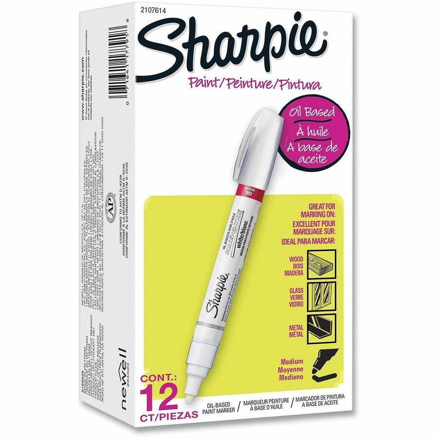 Sharpie Oil-based Paint Markers, White, Opaque Ink, 1 Dozen, SAN2107614