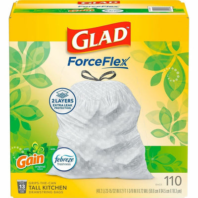 The Clorox Glad ForceFlex Tall Kitchen Drawstring Trash Bags, White, 1 Box, CLO79114