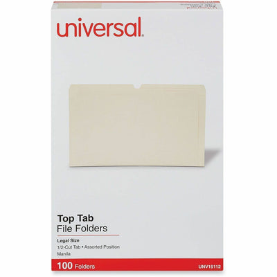 Universal 1/2 Tab Cut Legal Top Tab File Folder, 8 1/2" Width x 14" Length, 100 Box, UNV15112