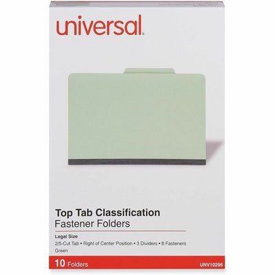 Universal 2/5 Tab Cut Legal Classification Folder, Green, 8 1/2" Width x 14" Length, 10 Box, UNV10296