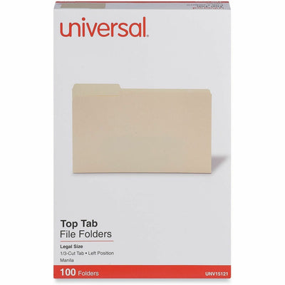 Universal 1/3 Tab Cut Legal Top Tab File Folder, 8 1/2" Width x 14" Length, 100 Box, UNV15121