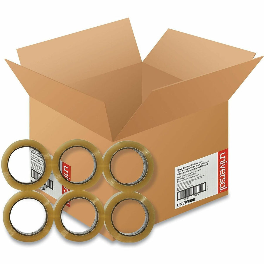 Universal Heavy-Duty Box Sealing Tape, 3" Core, 1.88" x 54.6 yds, Clear, 36 / Carton, Resin, 54.60 yd, UNV99000
