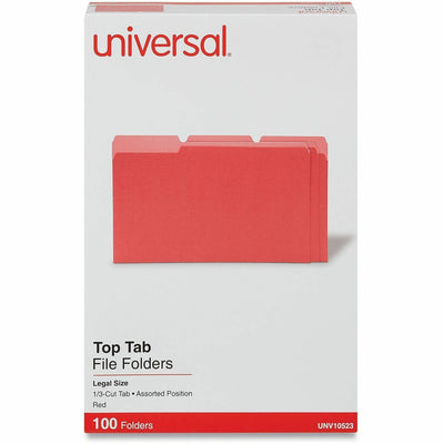 Universal 1/3 Tab Cut Legal Top Tab File Folder, 8 1/2" Width x 14" Length, 100 Box, UNV10523