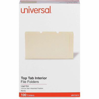 Universal 1/3 Tab Cut Legal Top Tab File Folder, 8 1/2" Width x 14" Length, 100 Box, UNV15213